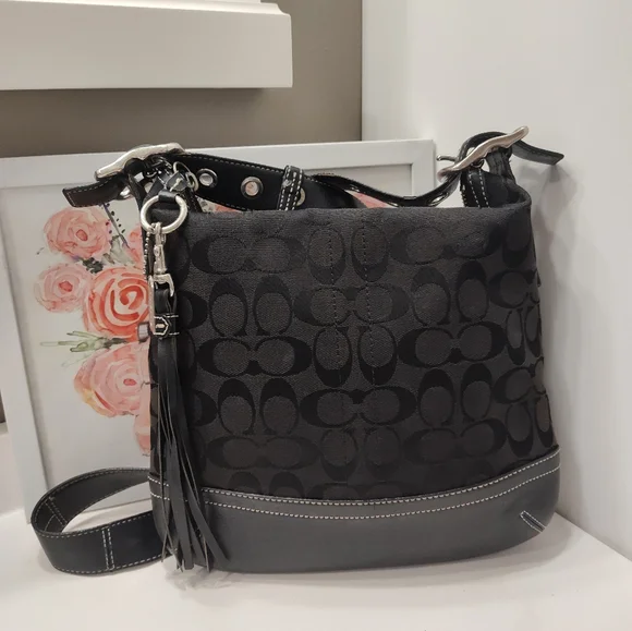 Vintage Y2K Coach Hailey #9362 Signature Monogram Canvas & Leather Crossbody Bag - Picture 3 of 16